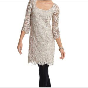 White House Black Market Lace Shift Dress Beige Gold NWT Size 4 Cocktail Wedding
